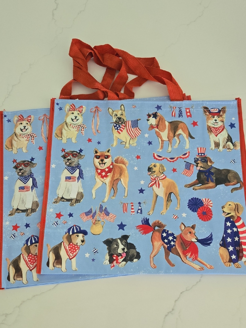 Homegoods TJMaxx Marshalls American Dogs Reuseable Tote Bags Set of 2 NWOT